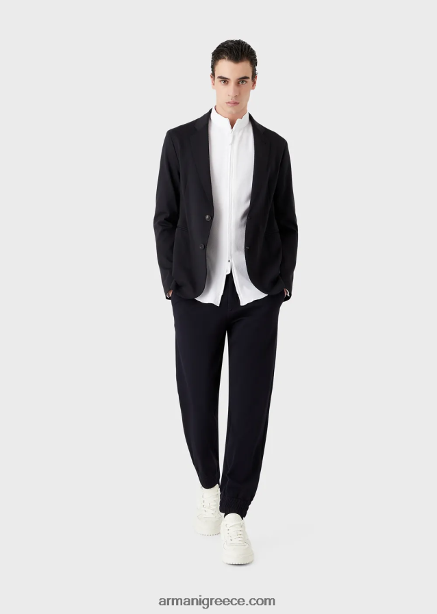 άνδρες Armani Πουκάμισο/τζάκετ με γιακά nehru με φερμουάρ σε 3d stretch τεχνική φανέλα 4046R61105 γαλακτώδες λευκό