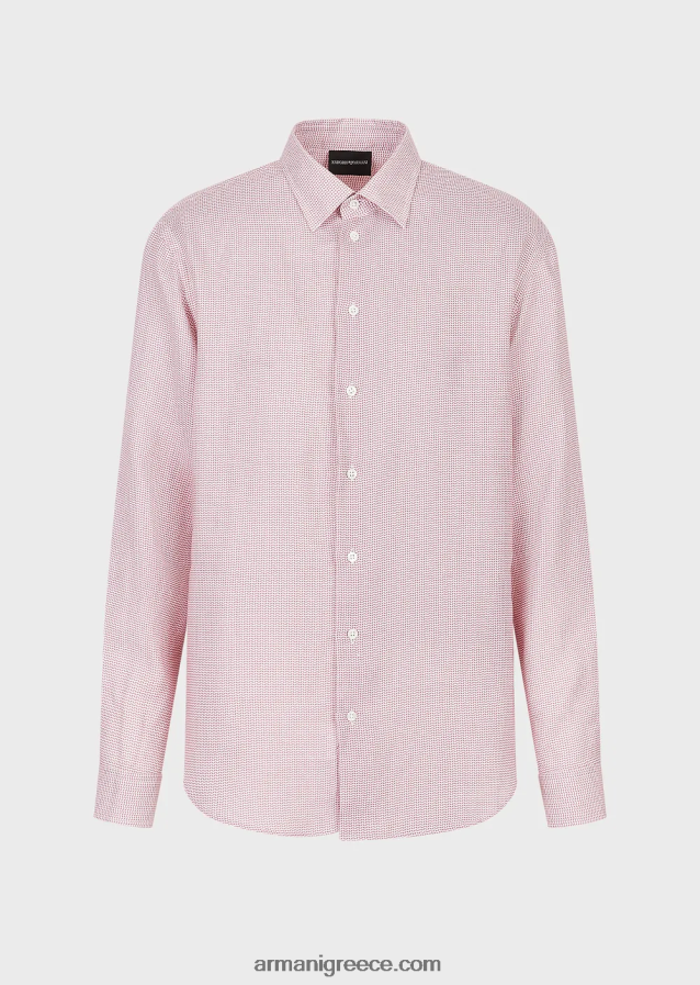 άνδρες Armani op art μικρο-μοτίβο ζακάρ λινό πουκάμισο 4046R61130 Τυπώνω