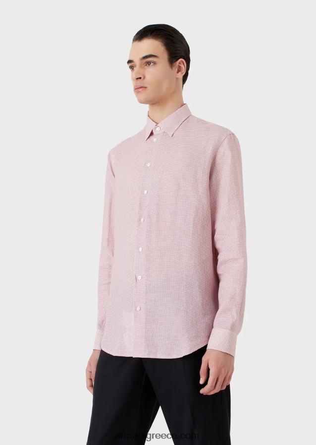 άνδρες Armani op art μικρο-μοτίβο ζακάρ λινό πουκάμισο 4046R61130 Τυπώνω