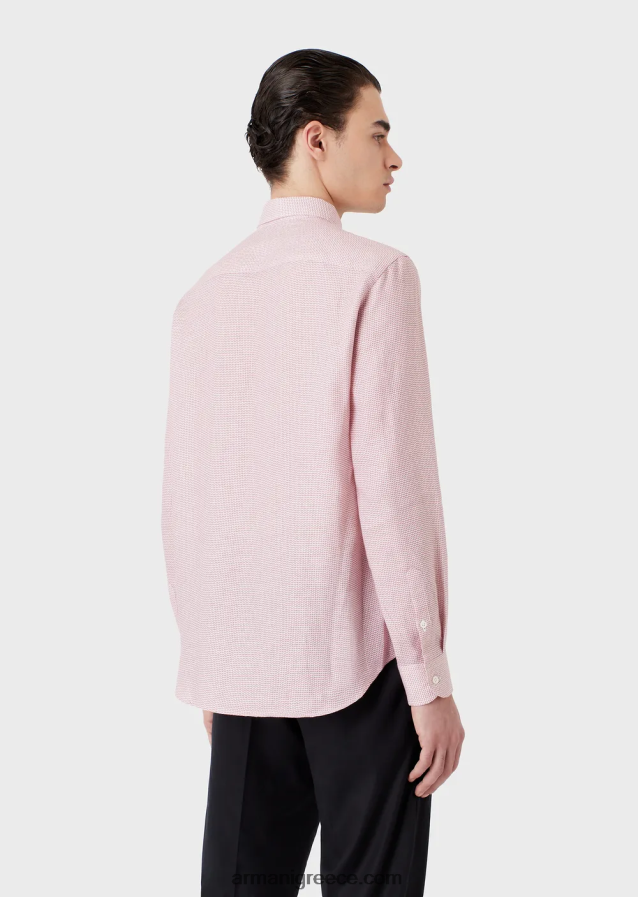 άνδρες Armani op art μικρο-μοτίβο ζακάρ λινό πουκάμισο 4046R61130 Τυπώνω