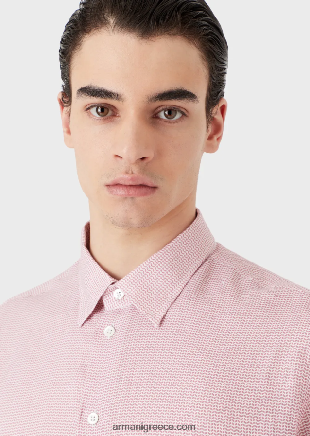 άνδρες Armani op art μικρο-μοτίβο ζακάρ λινό πουκάμισο 4046R61130 Τυπώνω