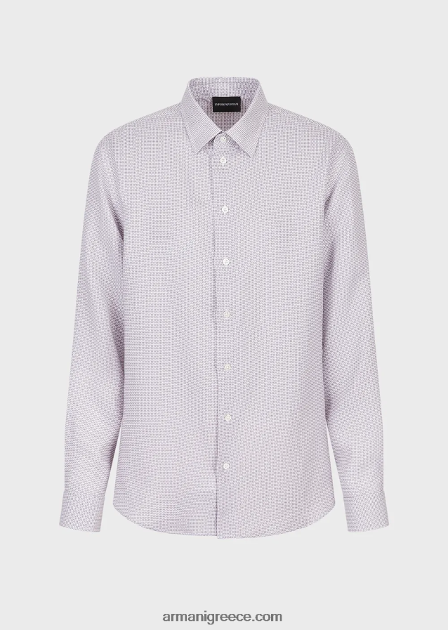 άνδρες Armani op art μικρο-μοτίβο ζακάρ λινό πουκάμισο 4046R61131 γκρί