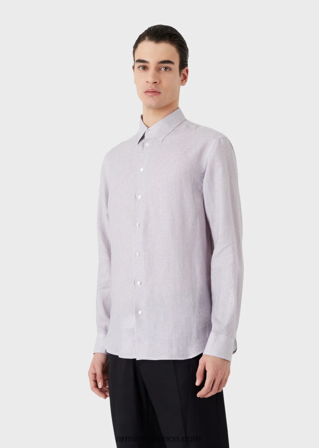 άνδρες Armani op art μικρο-μοτίβο ζακάρ λινό πουκάμισο 4046R61131 γκρί