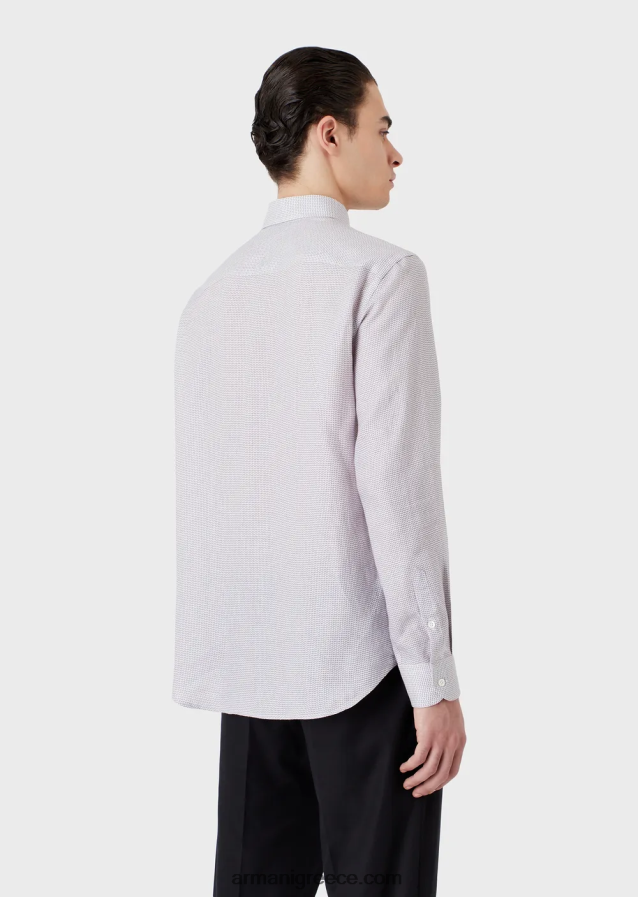 άνδρες Armani op art μικρο-μοτίβο ζακάρ λινό πουκάμισο 4046R61131 γκρί