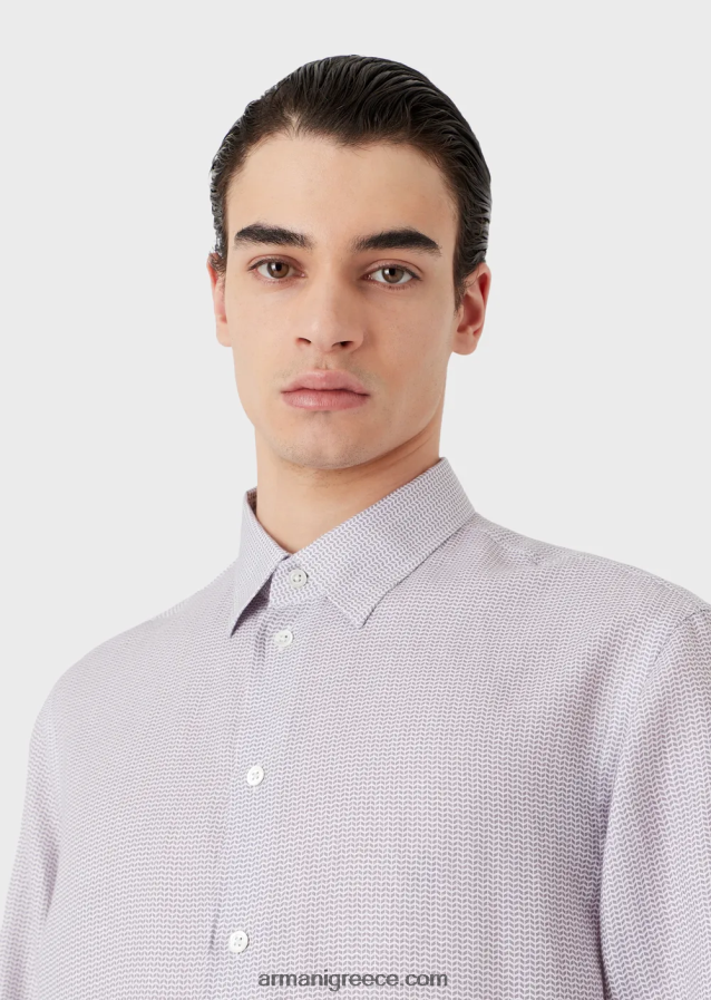 άνδρες Armani op art μικρο-μοτίβο ζακάρ λινό πουκάμισο 4046R61131 γκρί