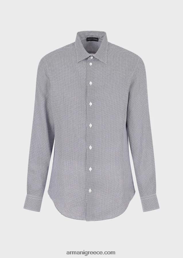 άνδρες Armani op art μικρο-μοτίβο ζακάρ λινό πουκάμισο 4046R61132 μαύρος