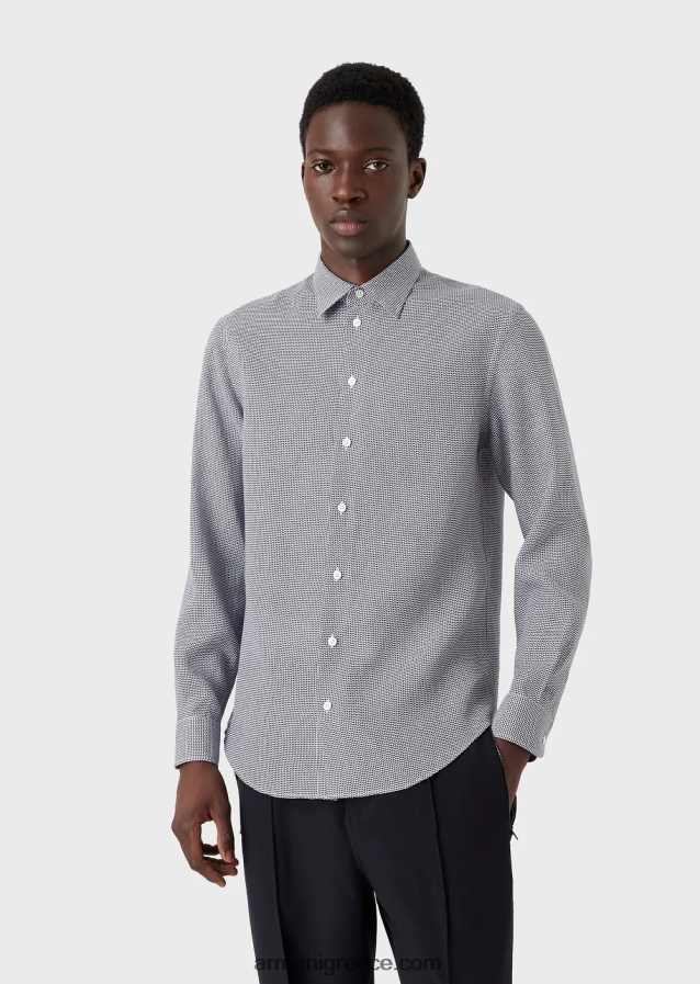 άνδρες Armani op art μικρο-μοτίβο ζακάρ λινό πουκάμισο 4046R61132 μαύρος