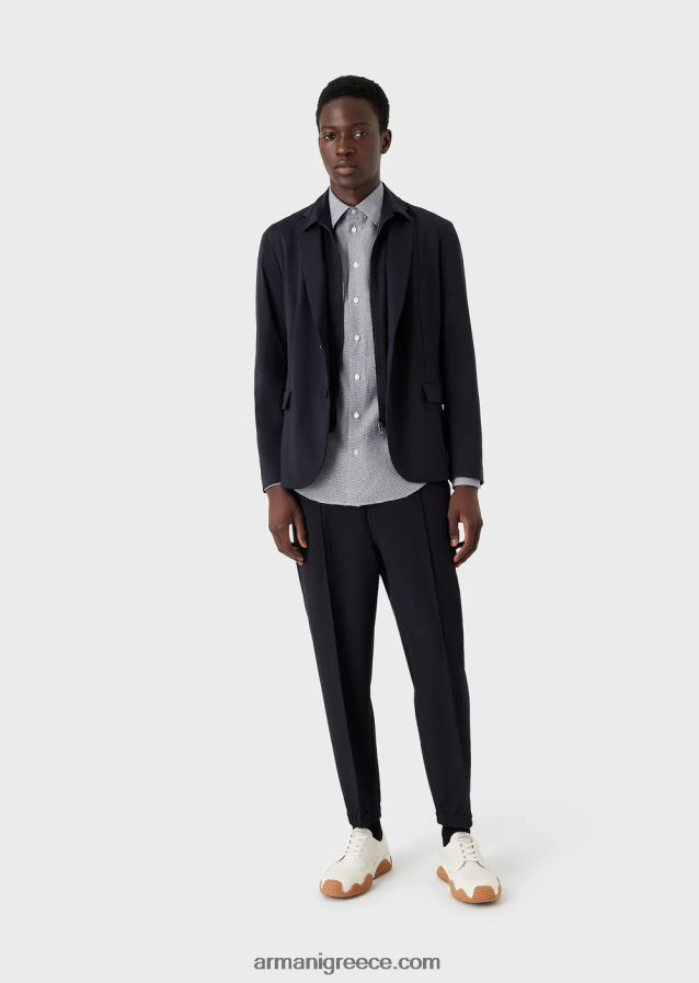 άνδρες Armani op art μικρο-μοτίβο ζακάρ λινό πουκάμισο 4046R61132 μαύρος