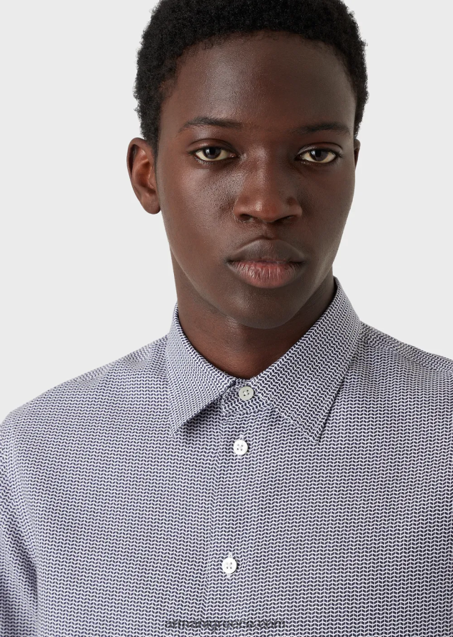 άνδρες Armani op art μικρο-μοτίβο ζακάρ λινό πουκάμισο 4046R61132 μαύρος