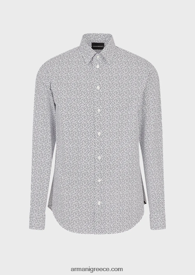 άνδρες Armani ελαστικό βαμβακερό πουκάμισο με op art micro-pattern 4046R61133 γκρί