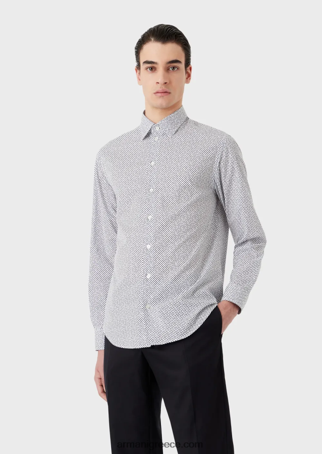άνδρες Armani ελαστικό βαμβακερό πουκάμισο με op art micro-pattern 4046R61133 γκρί
