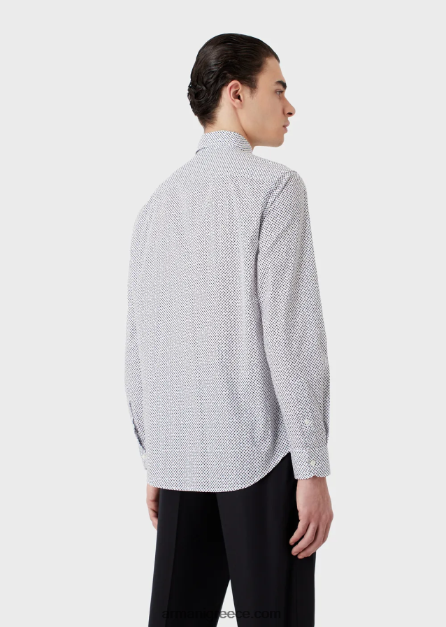 άνδρες Armani ελαστικό βαμβακερό πουκάμισο με op art micro-pattern 4046R61133 γκρί