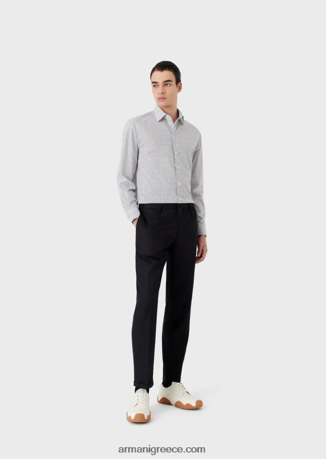 άνδρες Armani ελαστικό βαμβακερό πουκάμισο με op art micro-pattern 4046R61133 γκρί