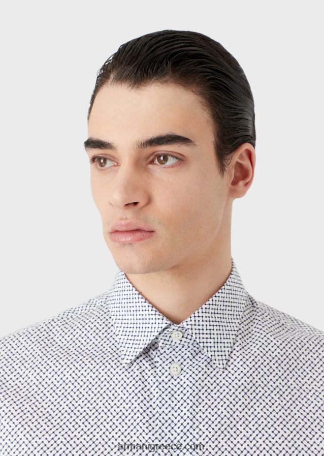 άνδρες Armani ελαστικό βαμβακερό πουκάμισο με op art micro-pattern 4046R61133 γκρί