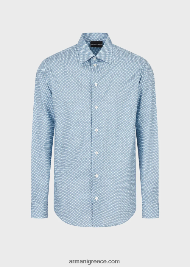 άνδρες Armani ελαστικό βαμβακερό πουκάμισο με op art micro-pattern 4046R61134 Τυπώνω