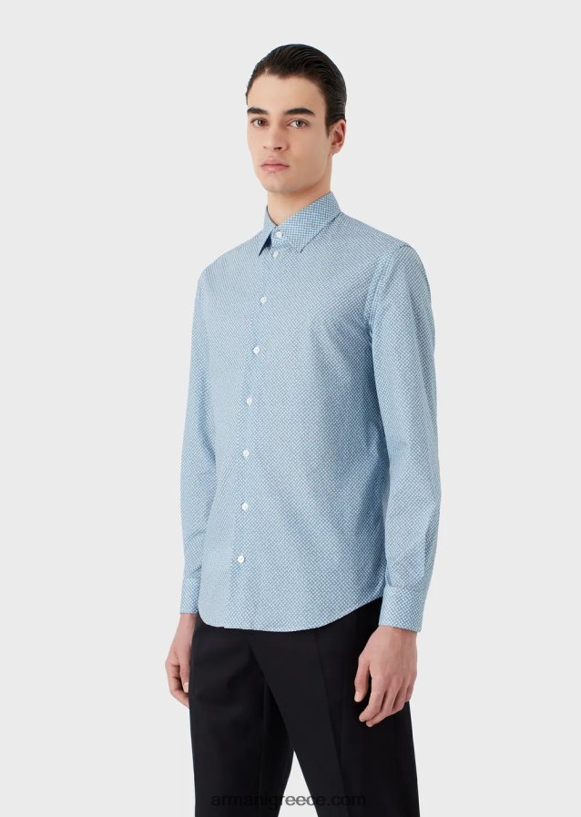 άνδρες Armani ελαστικό βαμβακερό πουκάμισο με op art micro-pattern 4046R61134 Τυπώνω