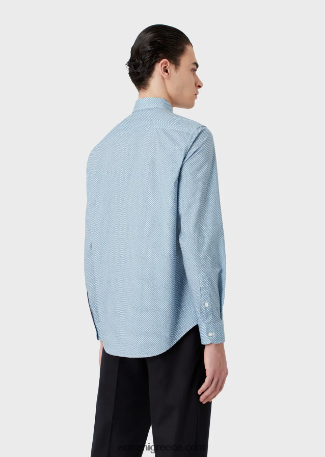 άνδρες Armani ελαστικό βαμβακερό πουκάμισο με op art micro-pattern 4046R61134 Τυπώνω