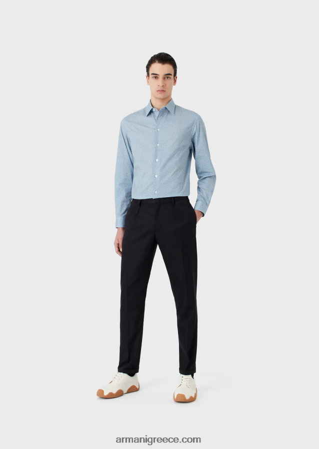 άνδρες Armani ελαστικό βαμβακερό πουκάμισο με op art micro-pattern 4046R61134 Τυπώνω