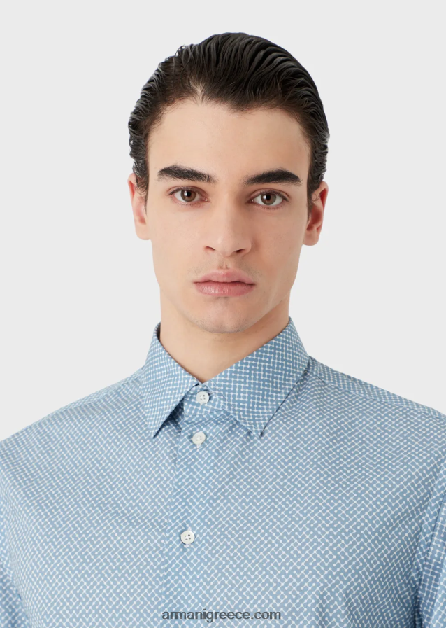 άνδρες Armani ελαστικό βαμβακερό πουκάμισο με op art micro-pattern 4046R61134 Τυπώνω