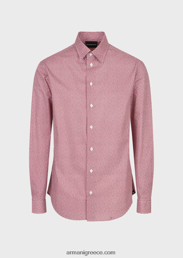 άνδρες Armani ελαστικό βαμβακερό πουκάμισο με op art micro-pattern 4046R61135 το κόκκινο