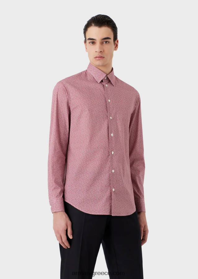 άνδρες Armani ελαστικό βαμβακερό πουκάμισο με op art micro-pattern 4046R61135 το κόκκινο