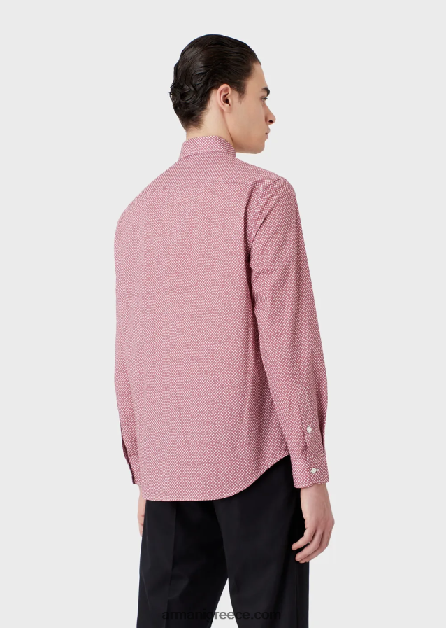 άνδρες Armani ελαστικό βαμβακερό πουκάμισο με op art micro-pattern 4046R61135 το κόκκινο
