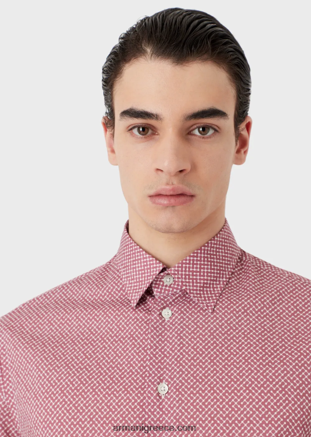 άνδρες Armani ελαστικό βαμβακερό πουκάμισο με op art micro-pattern 4046R61135 το κόκκινο