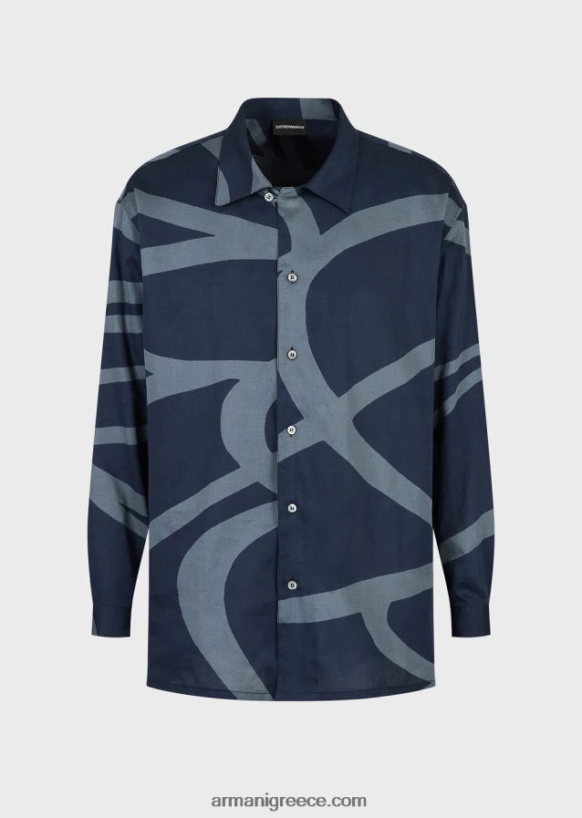 άνδρες Armani βαμβακερό πουκάμισο με oversized γραφικό τύπωμα 4046R61091 πρότυπο