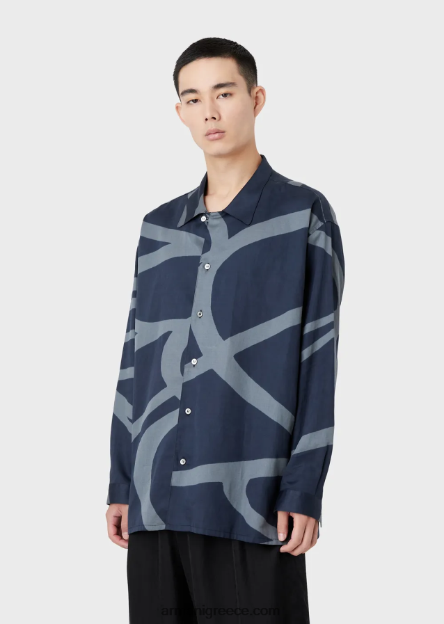άνδρες Armani βαμβακερό πουκάμισο με oversized γραφικό τύπωμα 4046R61091 πρότυπο