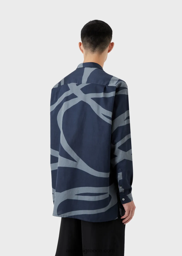 άνδρες Armani βαμβακερό πουκάμισο με oversized γραφικό τύπωμα 4046R61091 πρότυπο