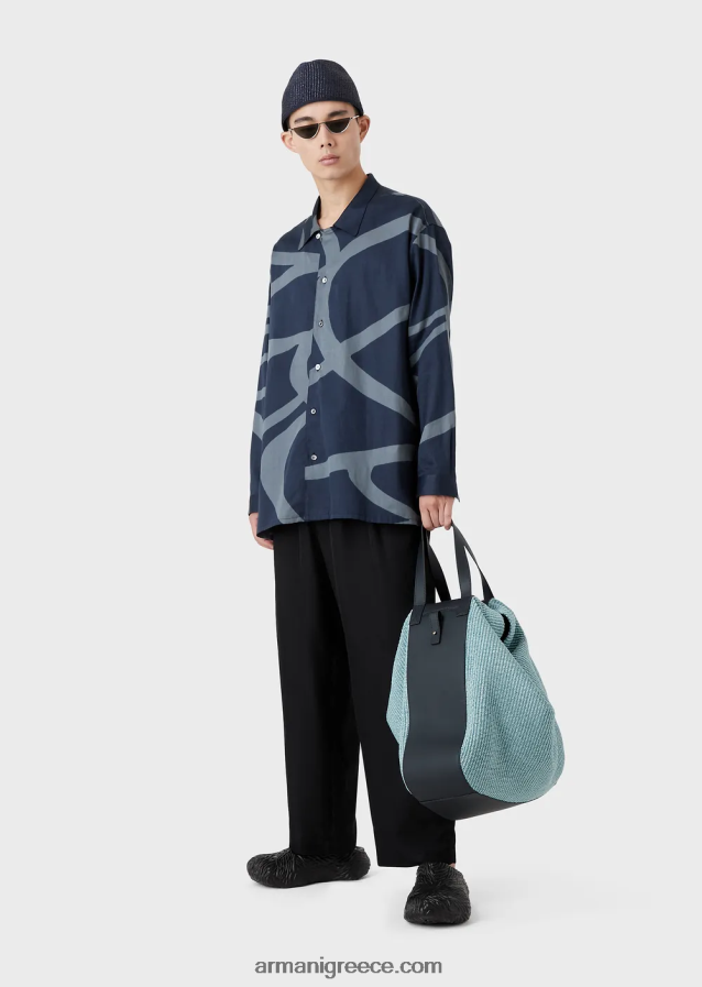 άνδρες Armani βαμβακερό πουκάμισο με oversized γραφικό τύπωμα 4046R61091 πρότυπο