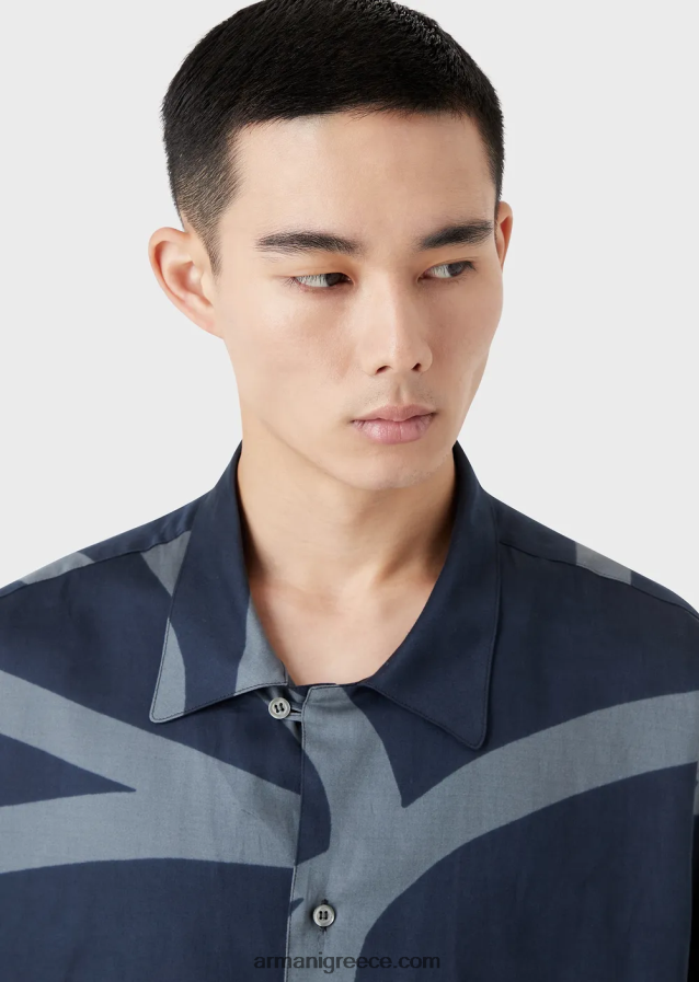 άνδρες Armani βαμβακερό πουκάμισο με oversized γραφικό τύπωμα 4046R61091 πρότυπο