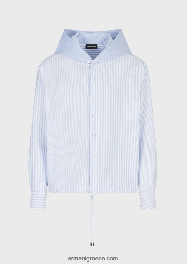 άνδρες Armani ριγέ oxford βαμβακερό πουκάμισο με κουκούλα 4046R61075