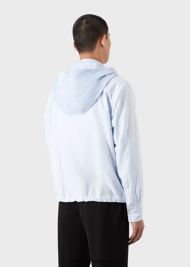 άνδρες Armani ριγέ oxford βαμβακερό πουκάμισο με κουκούλα 4046R61075