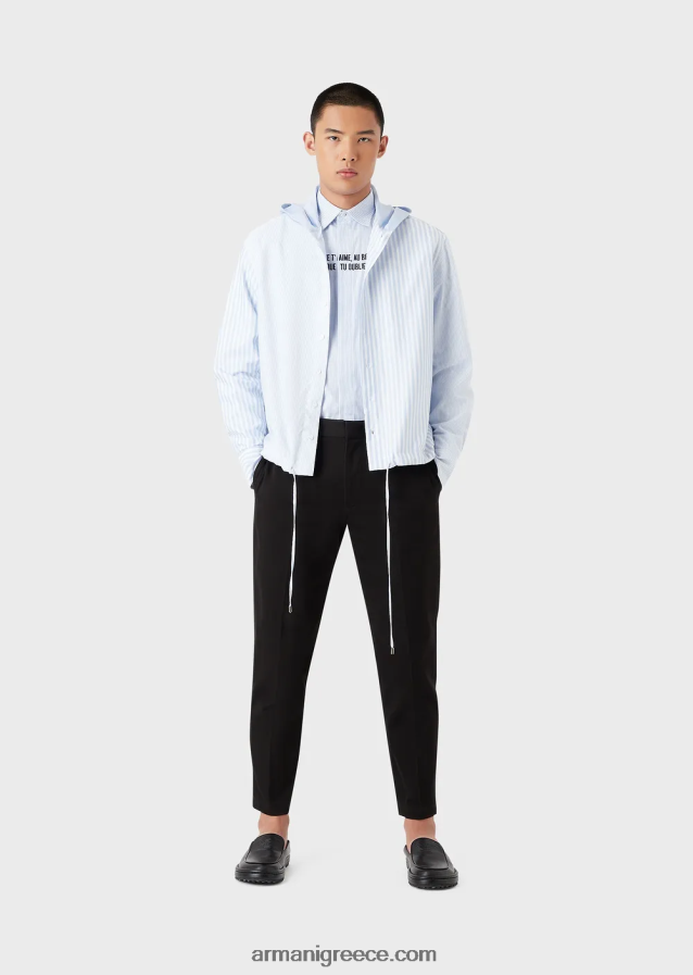άνδρες Armani ριγέ oxford βαμβακερό πουκάμισο με κουκούλα 4046R61075
