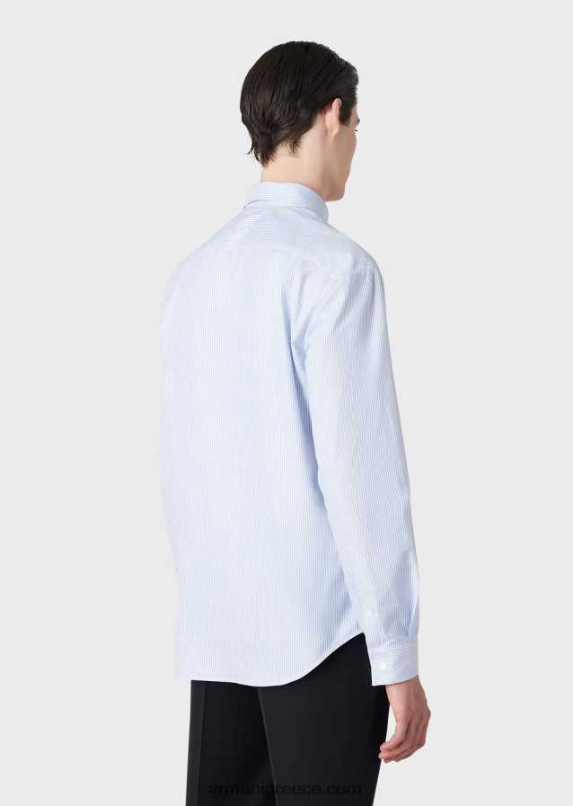 άνδρες Armani oxford βαμβακερό πουκάμισο με κέντημα je te dirai je t'aime 4046R61072 γαλανός