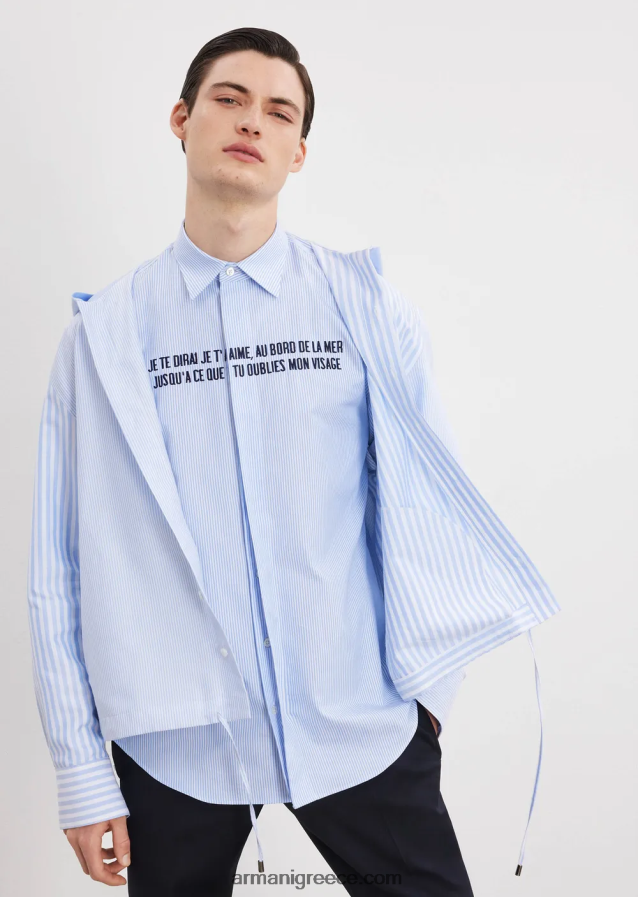 άνδρες Armani oxford βαμβακερό πουκάμισο με κέντημα je te dirai je t'aime 4046R61072 γαλανός