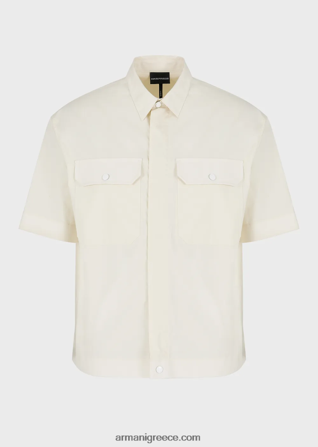 άνδρες Armani κοντομάνικο πουκάμισο ποπλίνα pima με τσέπες 4046R61059 μπεζ