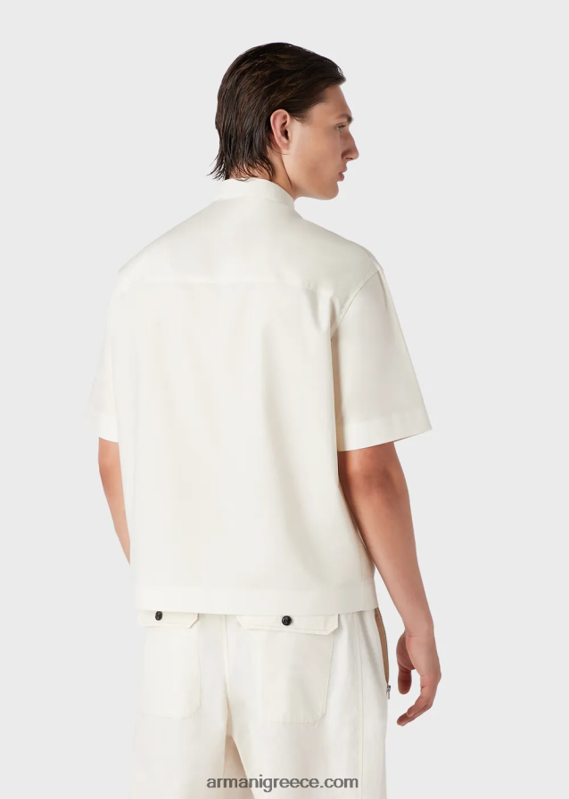 άνδρες Armani κοντομάνικο πουκάμισο ποπλίνα pima με τσέπες 4046R61059 μπεζ