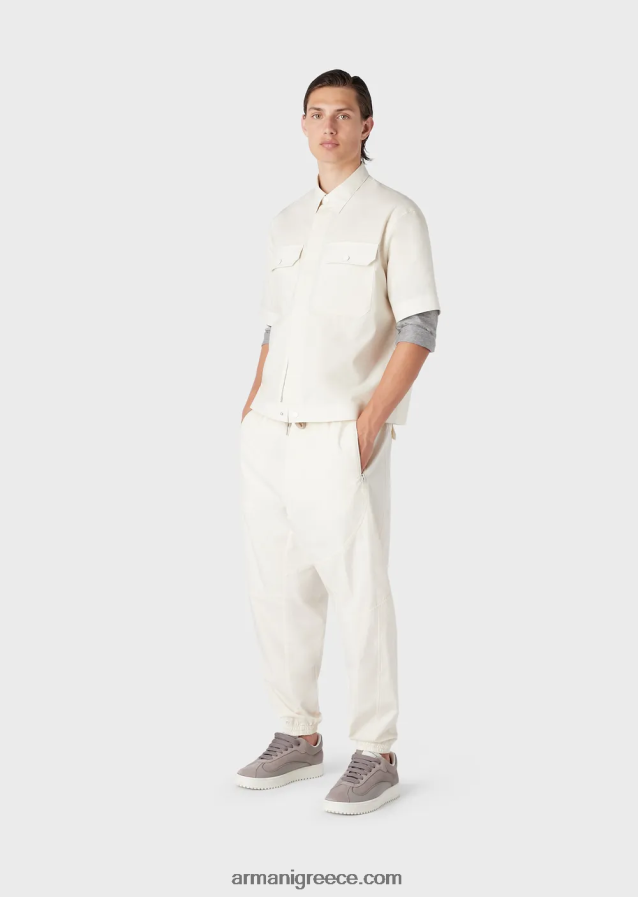 άνδρες Armani κοντομάνικο πουκάμισο ποπλίνα pima με τσέπες 4046R61059 μπεζ