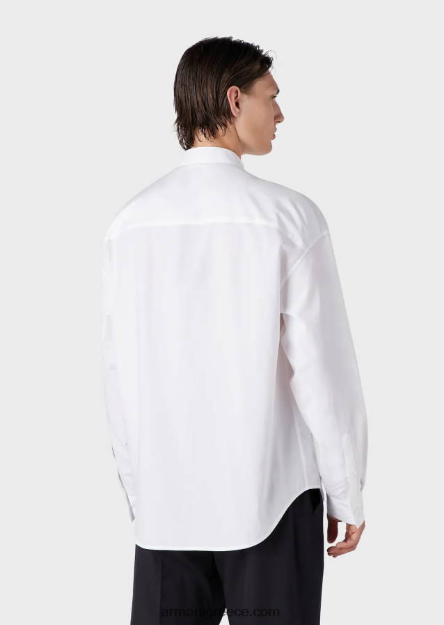 άνδρες Armani Πουκάμισο γκουρού με γιακά pima με τσέπες 4046R61074 άσπρο