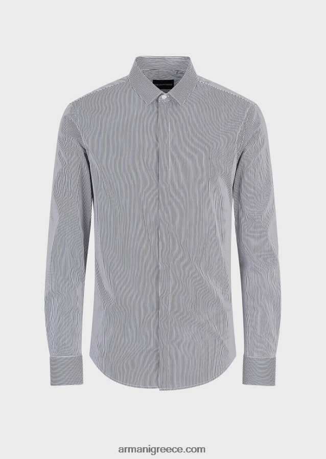 άνδρες Armani ελαστικό βαμβακερό, slim-fit, ριγέ πουκάμισο 4046R61136 μπλε
