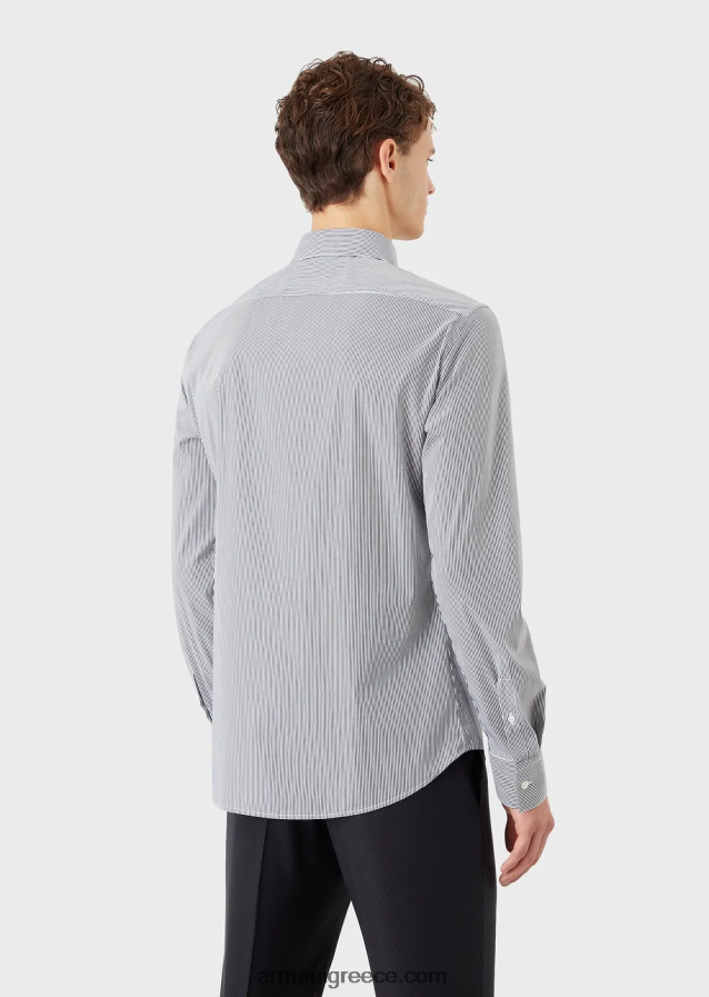 άνδρες Armani ελαστικό βαμβακερό, slim-fit, ριγέ πουκάμισο 4046R61136 μπλε