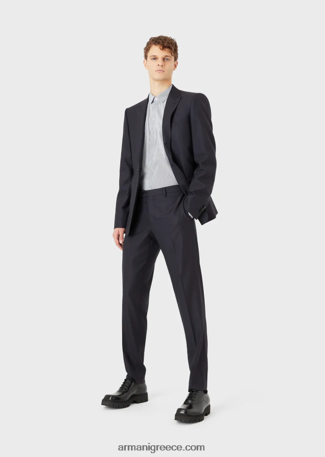 άνδρες Armani ελαστικό βαμβακερό, slim-fit, ριγέ πουκάμισο 4046R61136 μπλε
