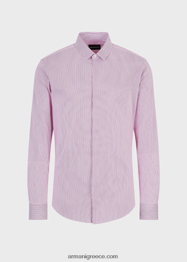 άνδρες Armani ελαστικό βαμβακερό, slim-fit, ριγέ πουκάμισο 4046R61137 ροζ