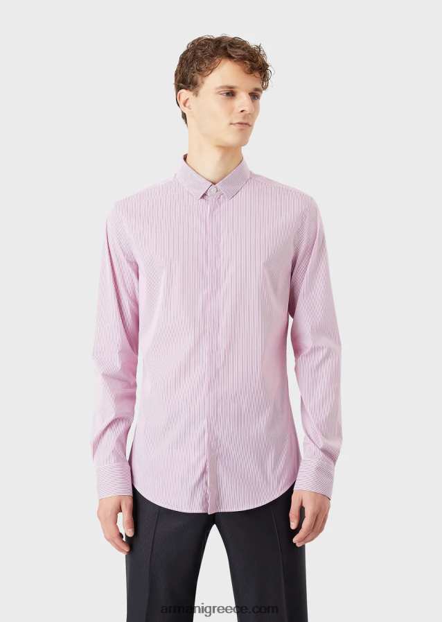 άνδρες Armani ελαστικό βαμβακερό, slim-fit, ριγέ πουκάμισο 4046R61137 ροζ