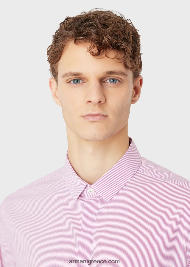 άνδρες Armani ελαστικό βαμβακερό, slim-fit, ριγέ πουκάμισο 4046R61137 ροζ