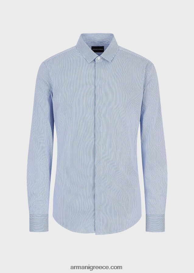 άνδρες Armani ελαστικό βαμβακερό, slim-fit, ριγέ πουκάμισο 4046R61138 ριγέ