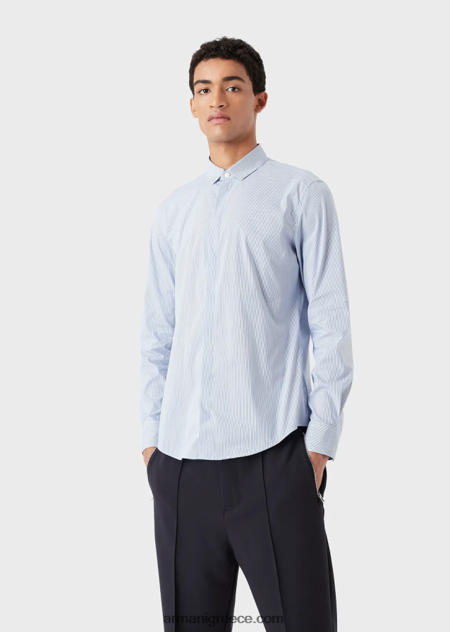 άνδρες Armani ελαστικό βαμβακερό, slim-fit, ριγέ πουκάμισο 4046R61138 ριγέ