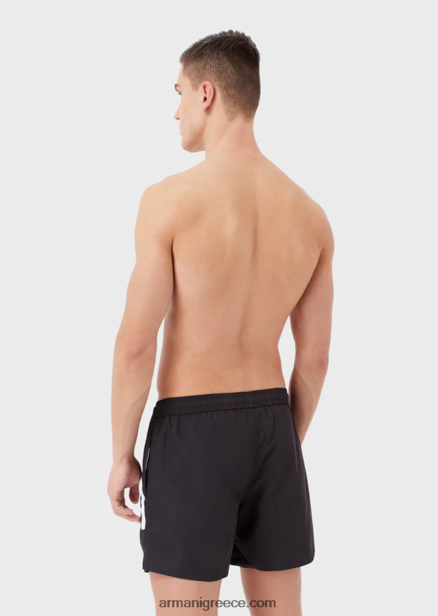 άνδρες Armani μαγιό από ανακυκλωμένο ύφασμα με κορδόνι περίσφιξης και τολμηρό λογότυπο 4046R61001 μαύρο λογότυπο